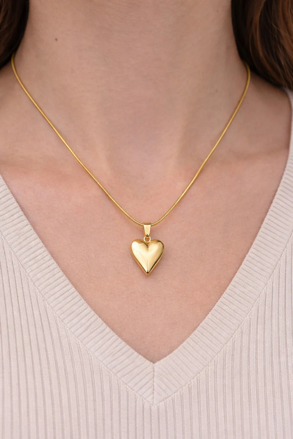 Stainless Steel Snake Chain Dome Heart Necklace